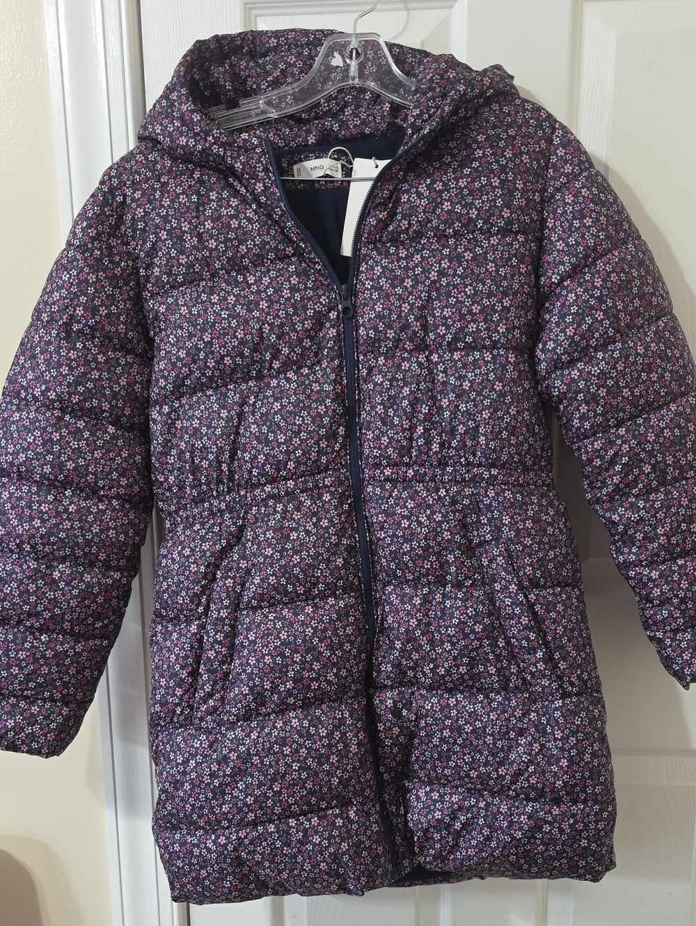 Girls' Floral Hooded Puffer Coat in Dark Purple